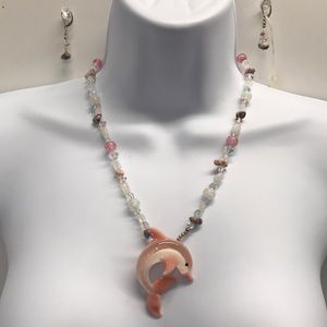 Artisan Lampwork Dolphin Necklace Earrings Set new